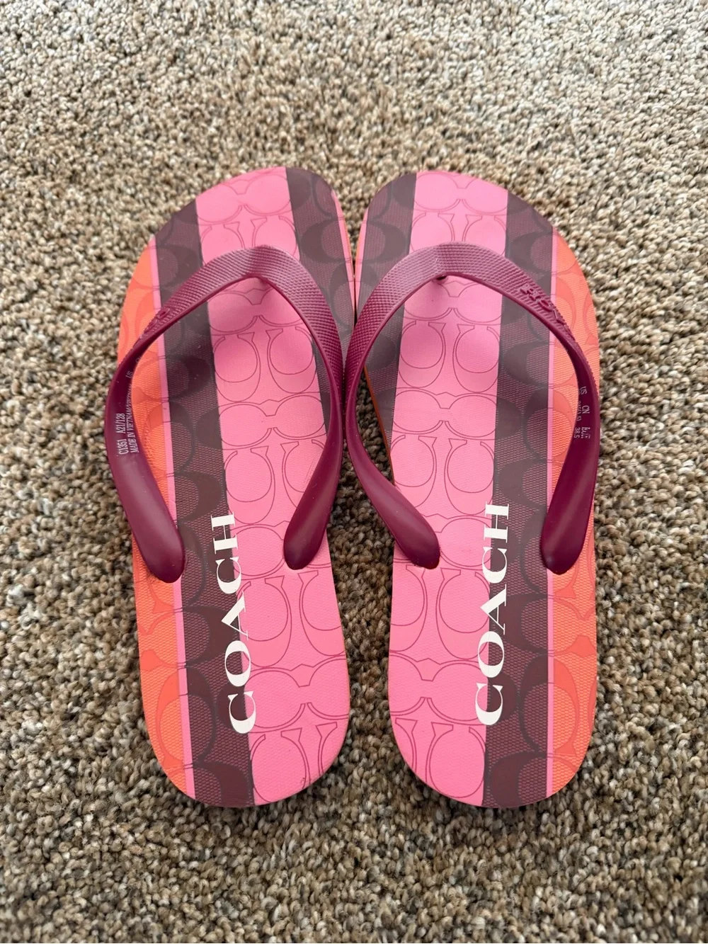 COACH Zak Flip-Flops in Pink Purple Orange Stripe